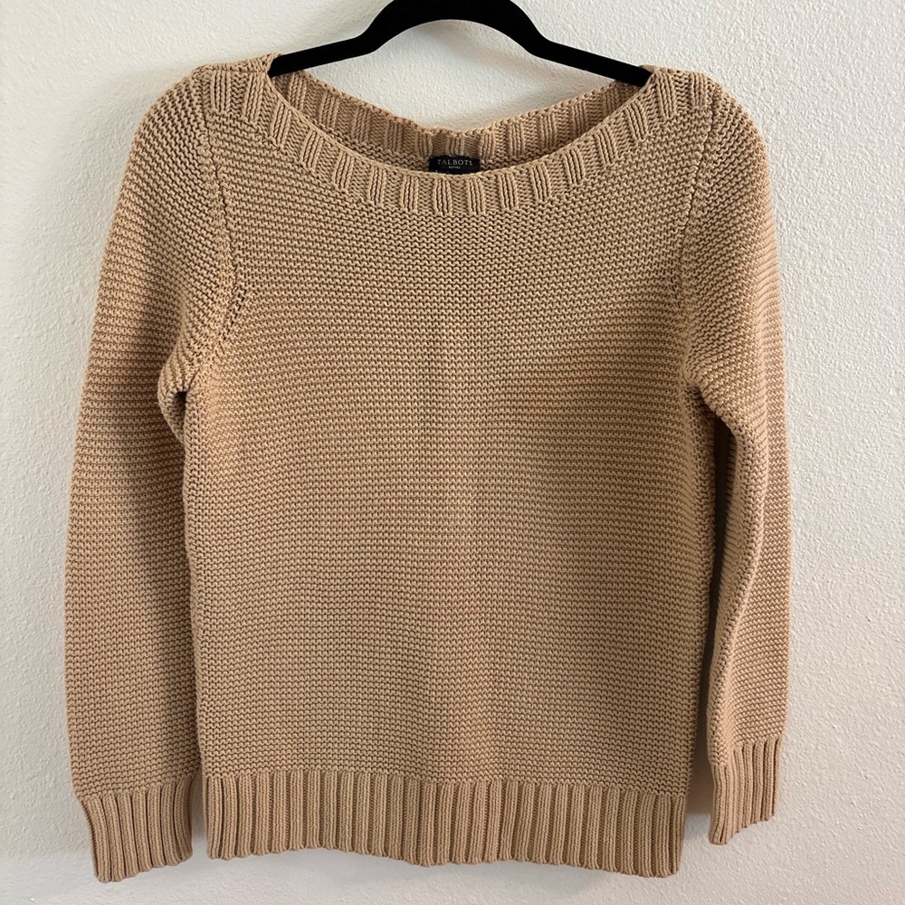 Talbots 100% cotton tan boatneck tan sweater